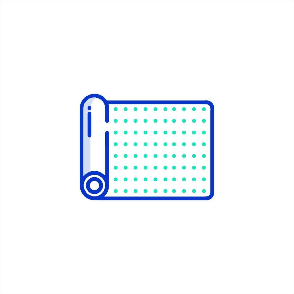 A blue and green dotted line icon of a roll of paper vector
