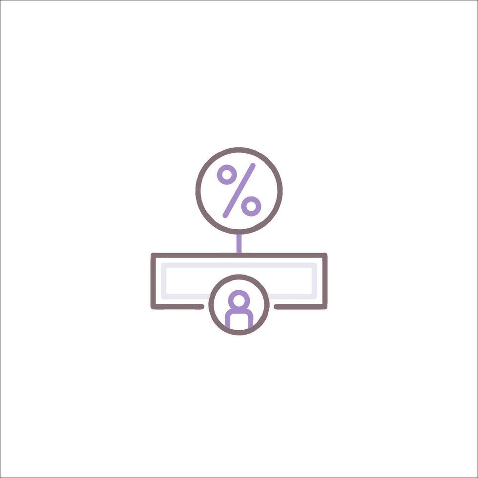 A line icon of a person with a percentage sign vector
