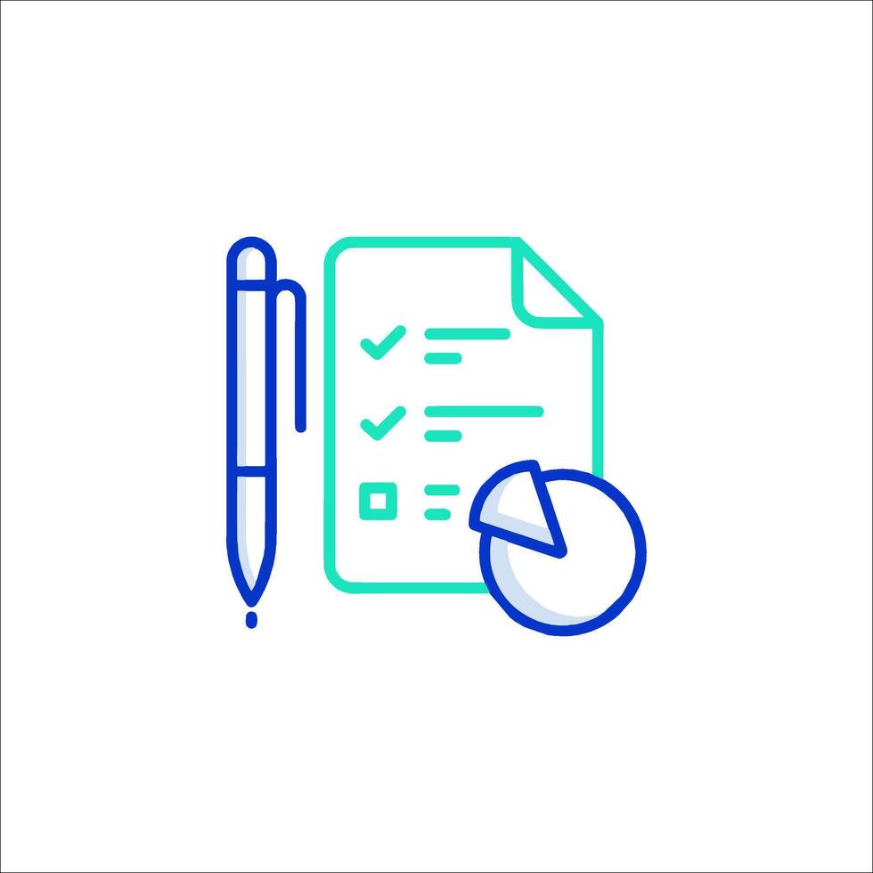 A pen and paper icon with a check box and a pen vector