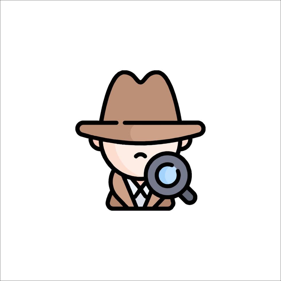A cartoon man in a hat and suit holding a magnifying glass vector