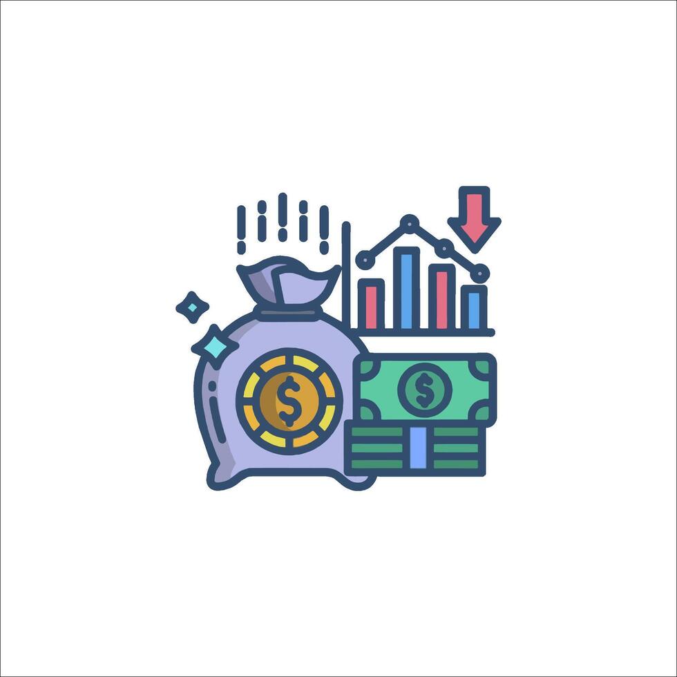 Money bag and money icon with a graph and money vector