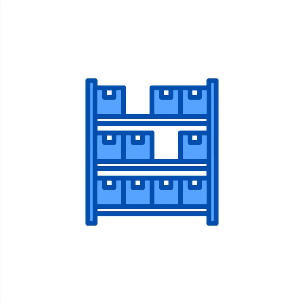 A blue shelf with boxes on it vector