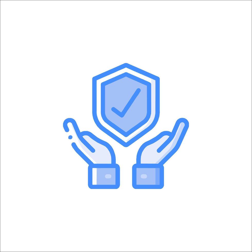 A blue icon of two hands holding a shield vector