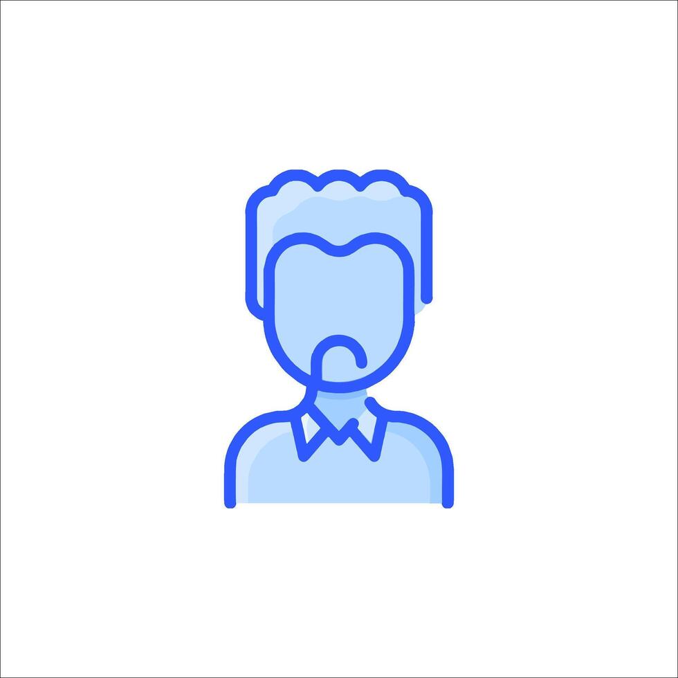 A man with a beard is shown in a blue line icon vector