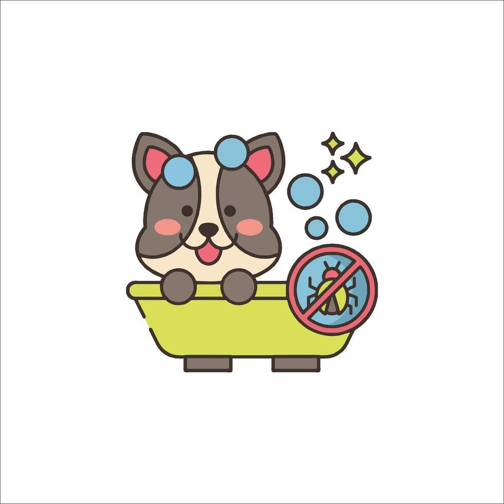 A cartoon dog in a bathtub with bubbles vector
