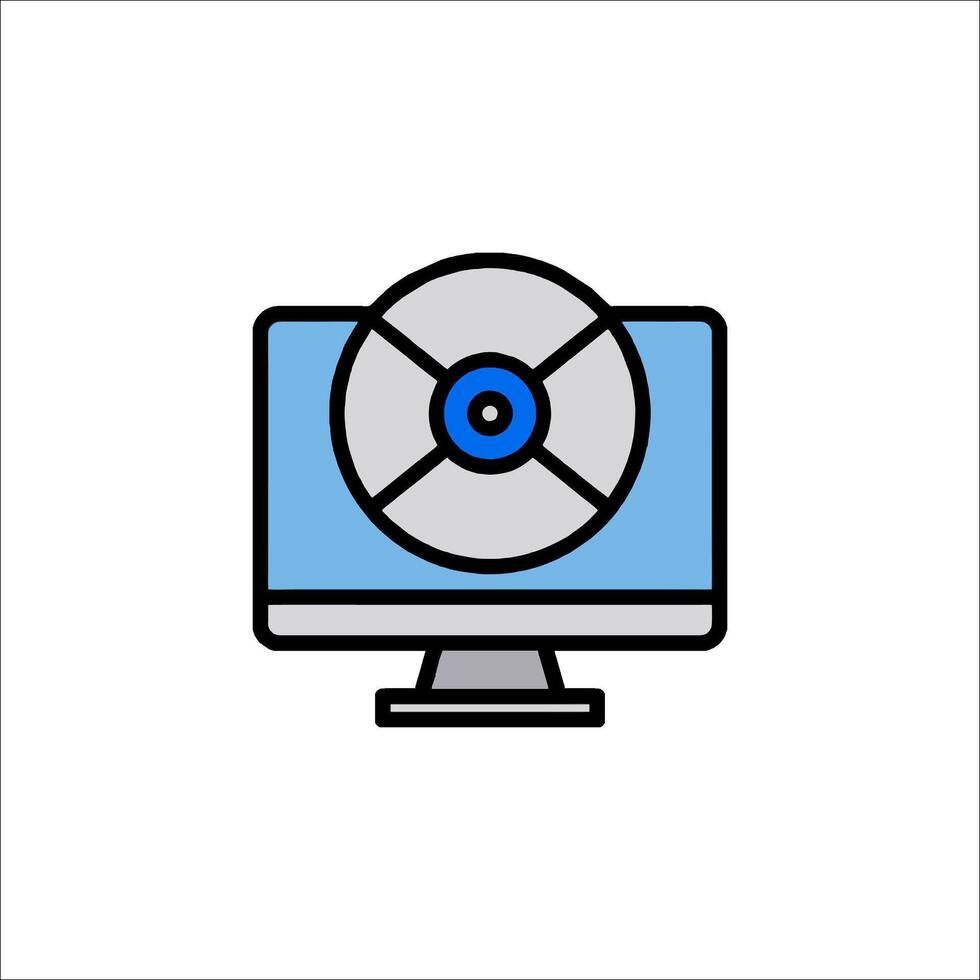 A computer monitor with a disk icon vector