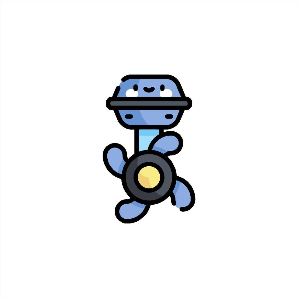 A blue and white cartoon character holding a small object vector