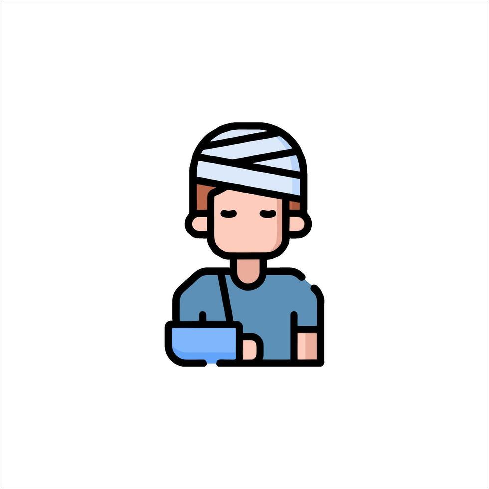 A man with a cast on his arm is holding a blue bandage vector