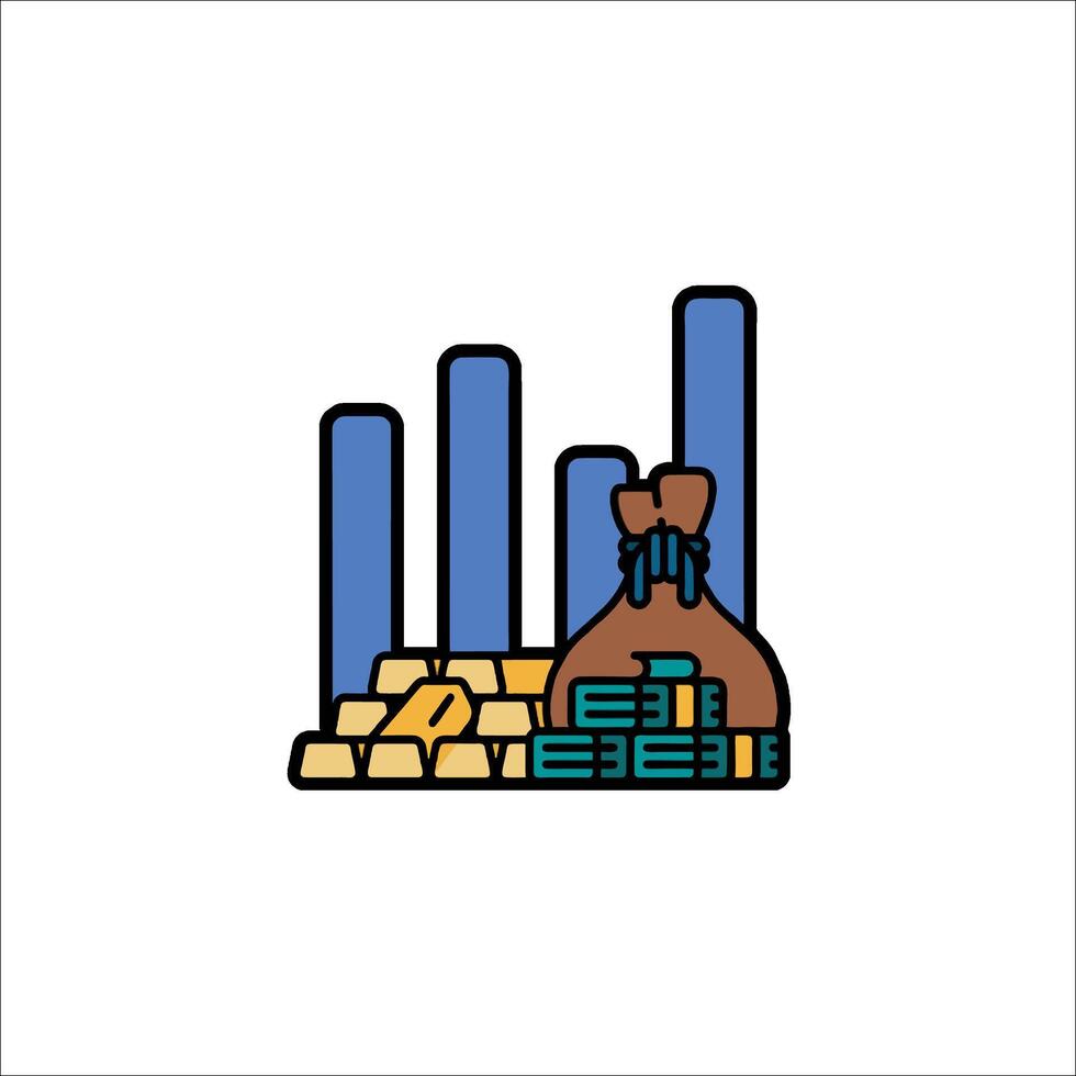 Gold bar icon with bar graph and gold bars vector