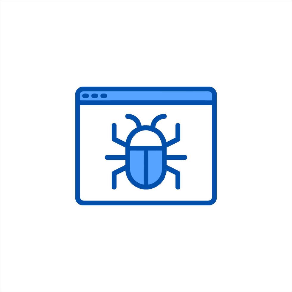 A blue bug icon on a computer screen vector