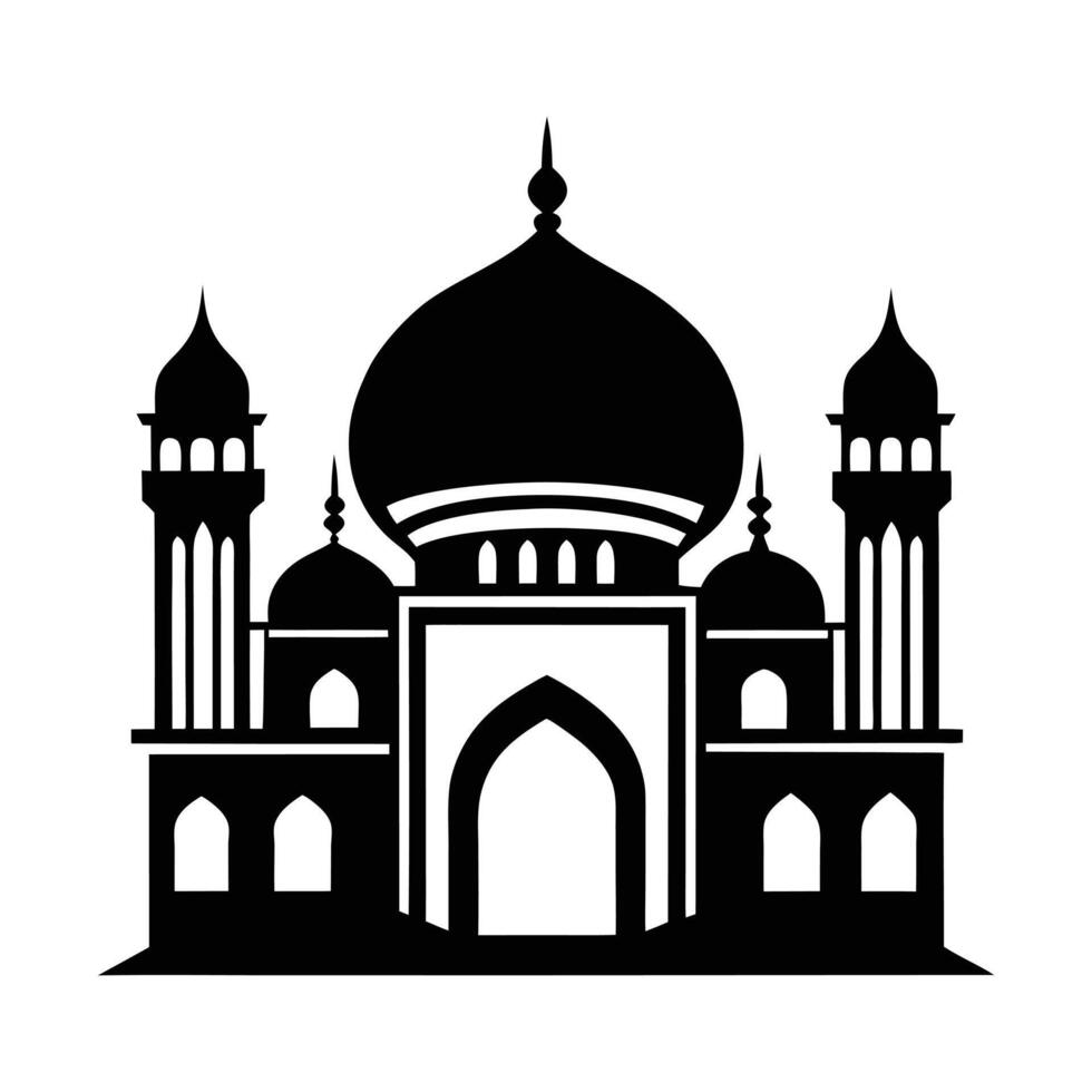 A mosque with a central dome and minarets silhouette vector