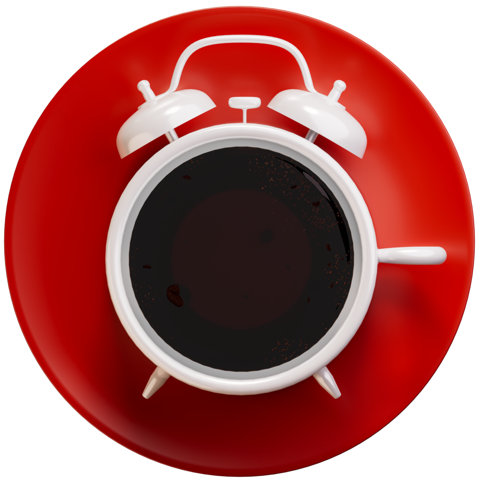 Coffee clock, retro alarm clocks coffee time concept, transparent background, 3d illustration png