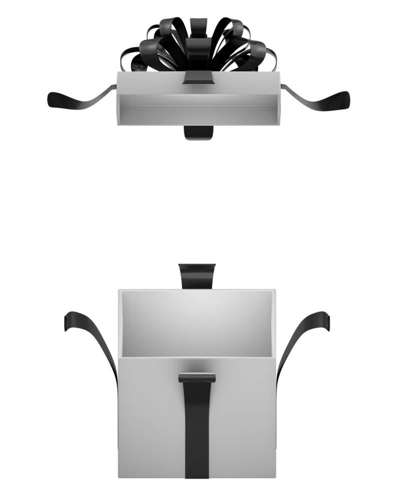 Open White box with Black ribbon bow, Black friday, Promotion sale concept, 3d illustration png