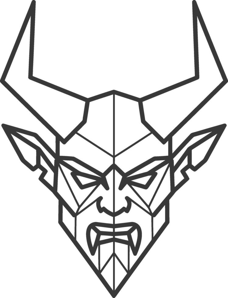 A black and white drawing of a devil head vector