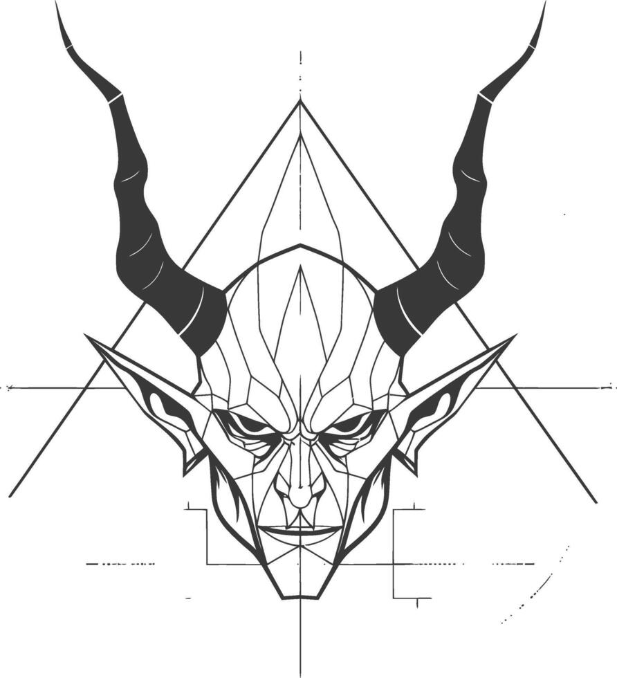 The devil's head is shown in a geometric pattern vector