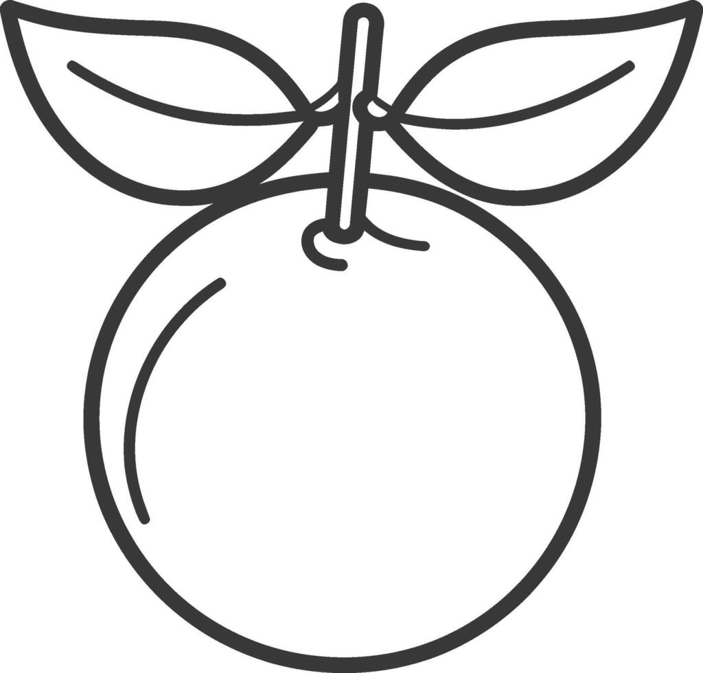 An orange with leaves on it is shown in a line drawing vector