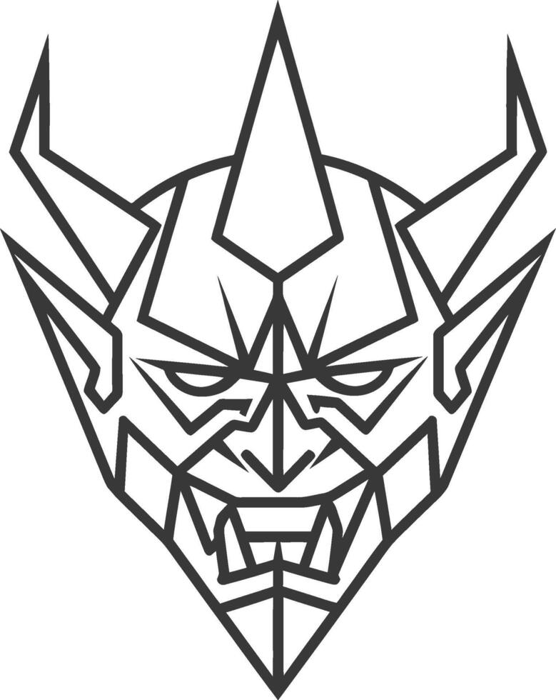 A black and white drawing of a demon head vector