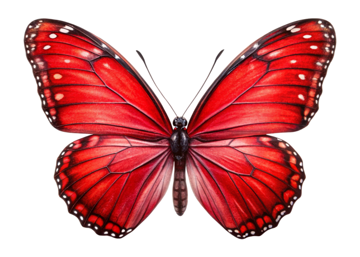 A red butterfly with black spots on its wings png
