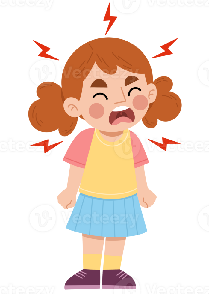 Illustration of a girl with an angry expression png