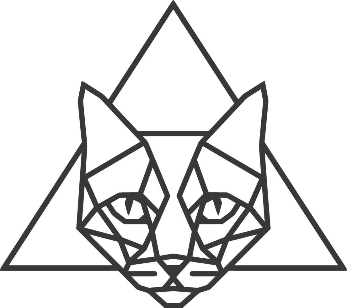A geometric cat head in a triangle vector