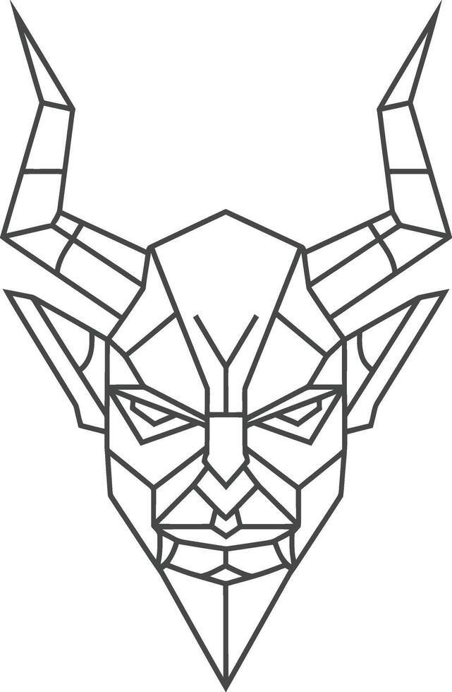 A drawing of a demon head with horns vector