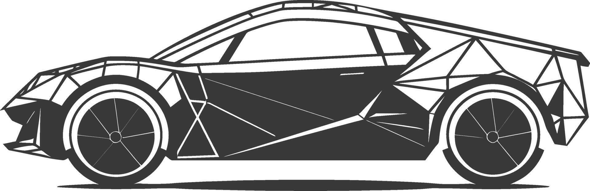 A black and white drawing of a car with geometric shapes vector