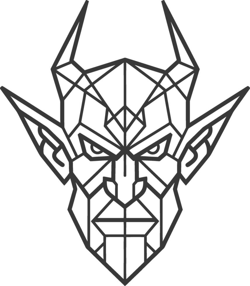 A black and white drawing of a devil head vector