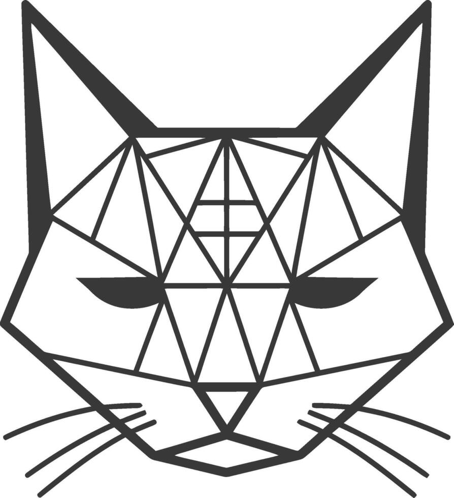 A black and white geometric cat head vector