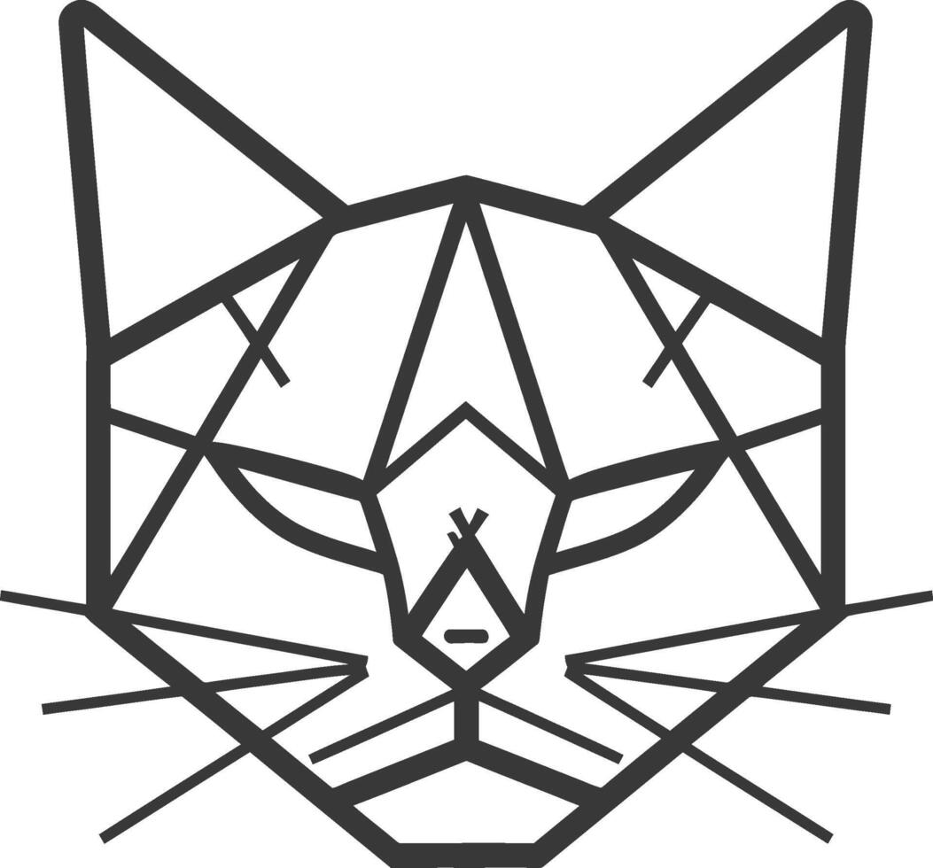 A black and white geometric cat head vector