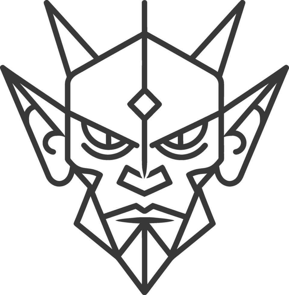 A black and white drawing of a demon head vector
