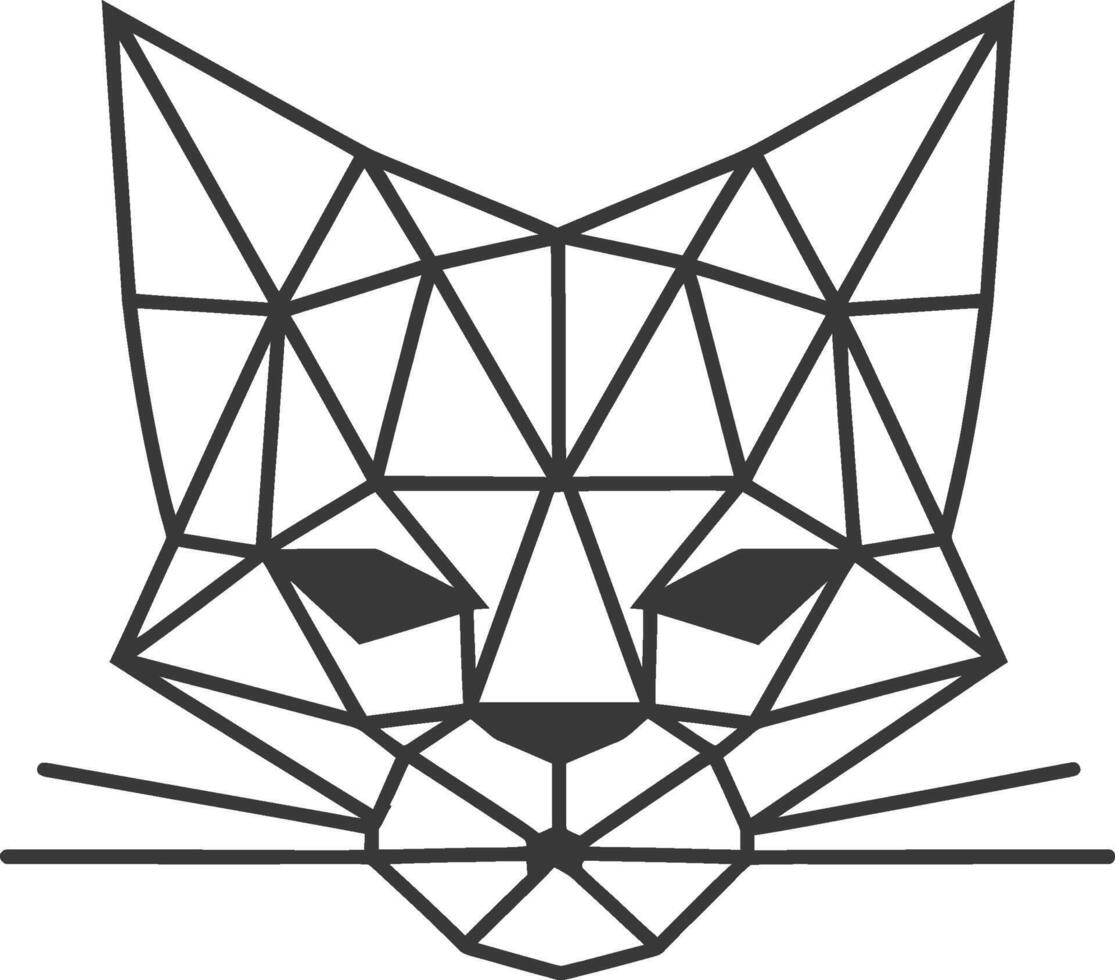 A black and white geometric cat head vector