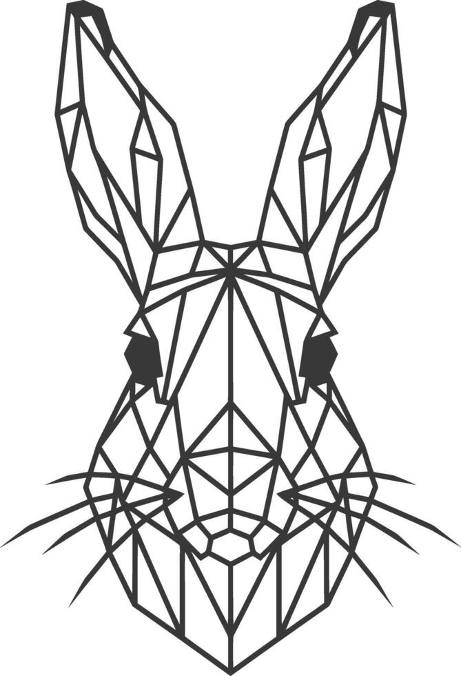 A black and white geometric rabbit head vector