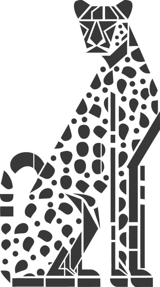 A black and white cheetah is shown in a geometric pattern vector