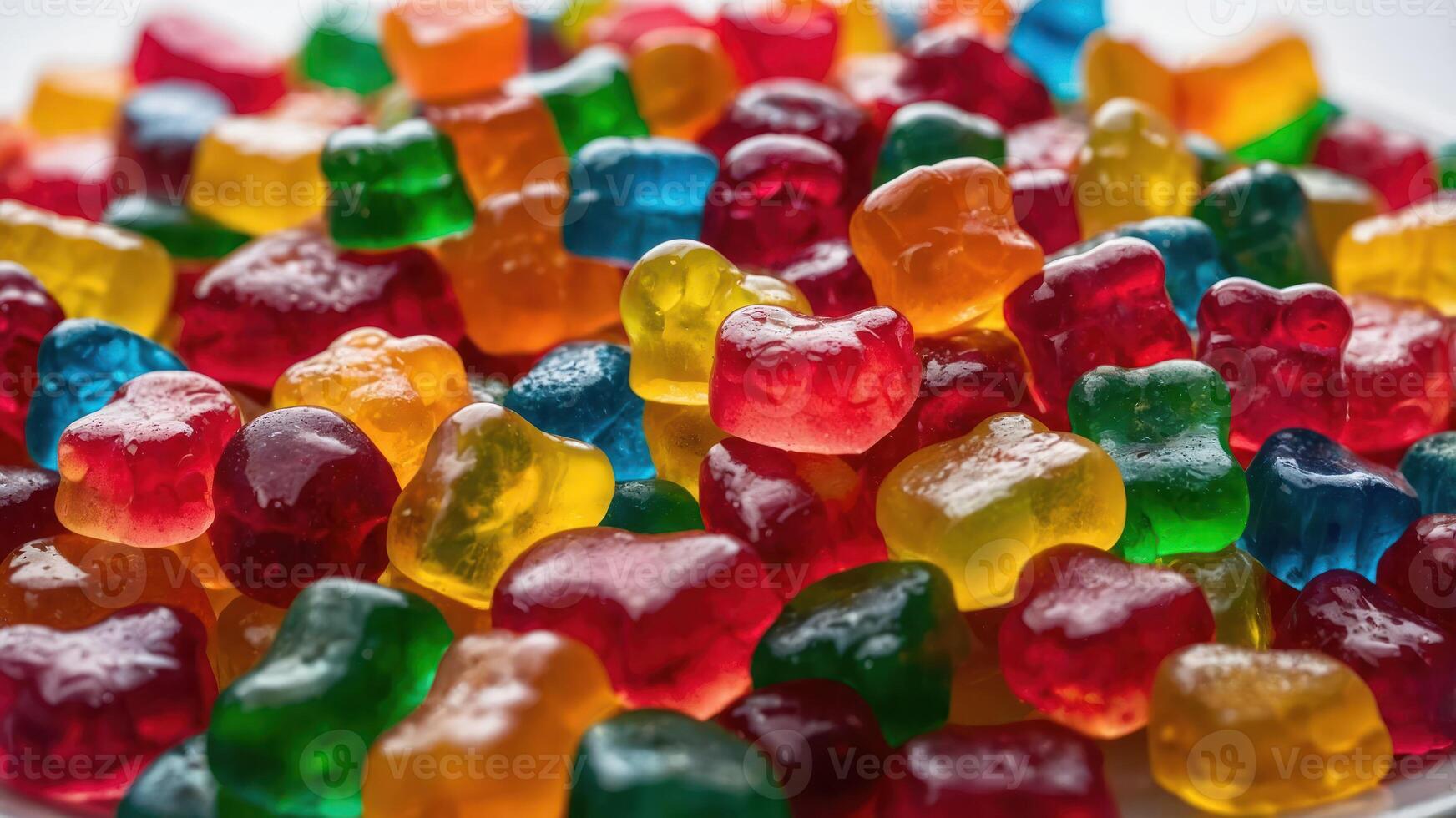 A colorful assortment of gummy candies in various shapes and sizes. photo