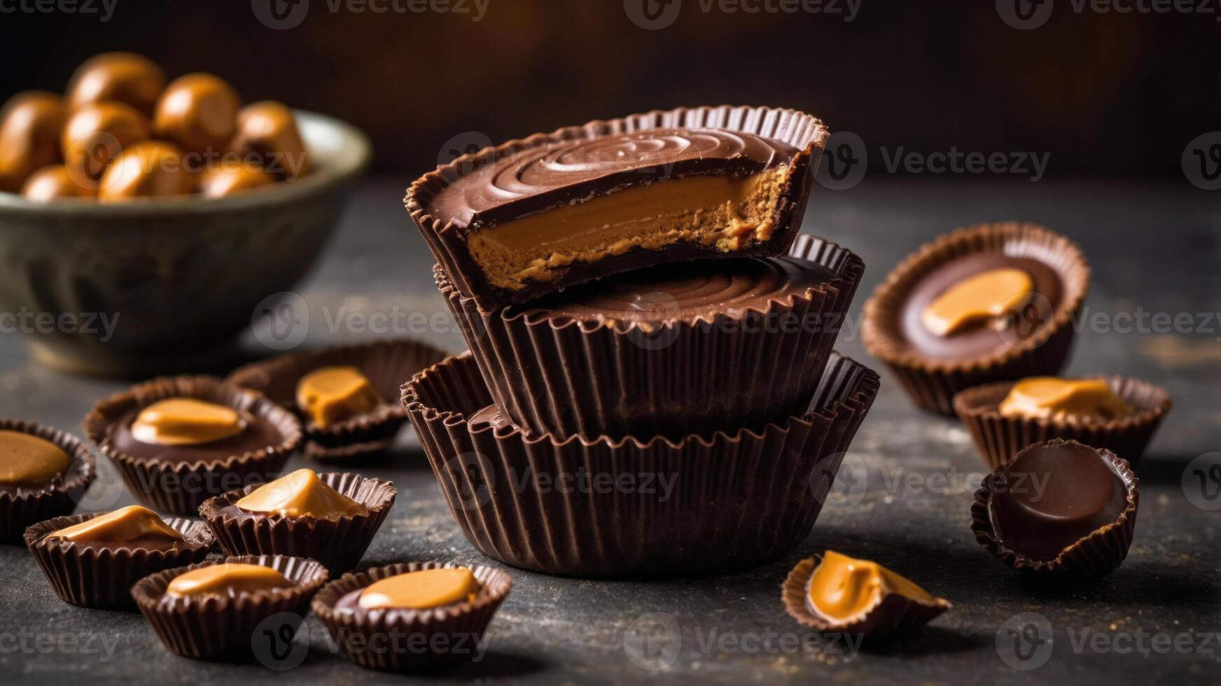 A delectable assortment of chocolate confections with creamy fillings, inviting indulgence. photo