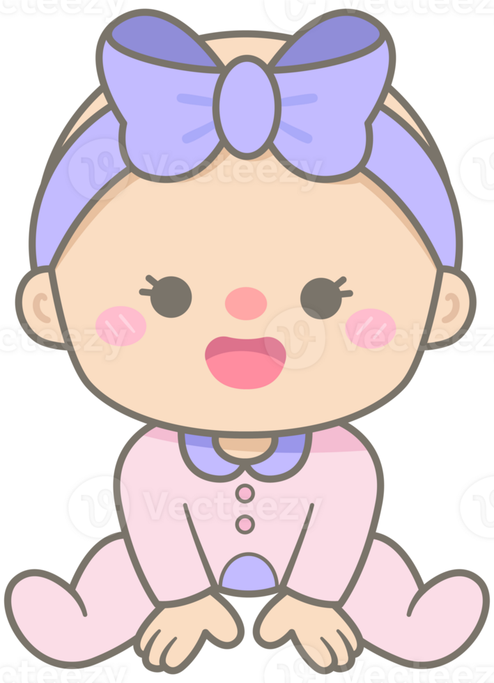 Kid Hand Drawn Cute and Colorful Baby Girl wearing Headband png