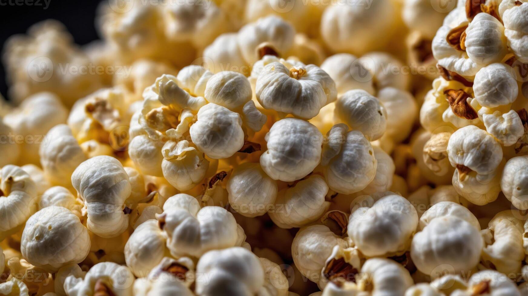 A close-up of fluffy, white popcorn kernels piled together. photo