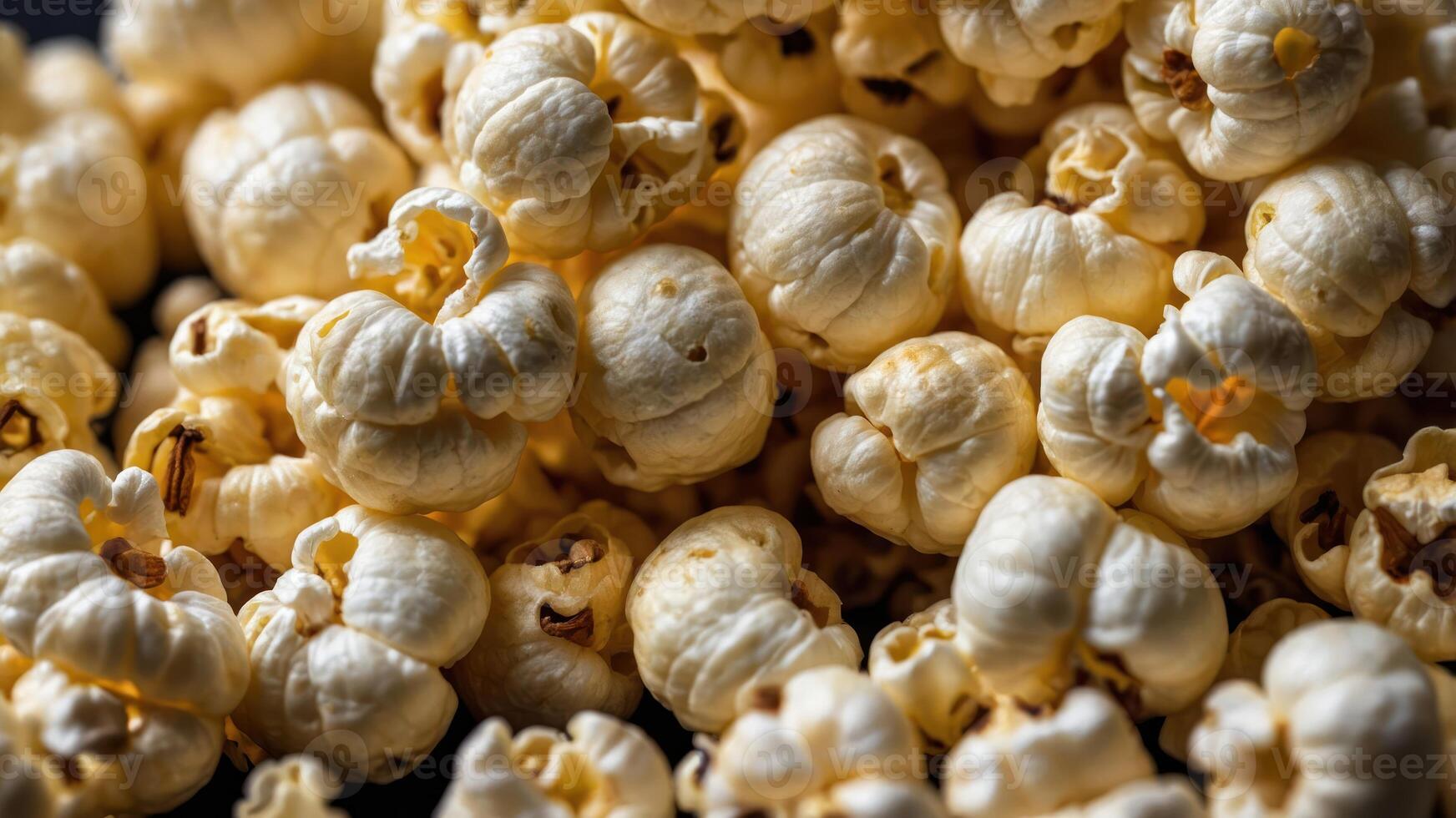 A close-up view of fluffy popcorn kernels, ideal for snacking or movie time. photo
