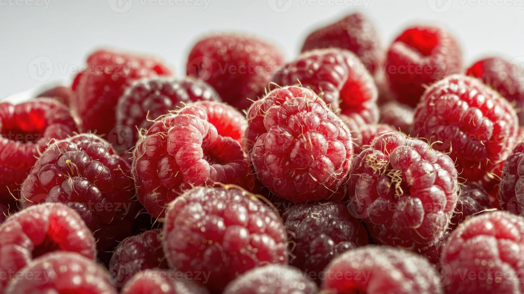 A close-up of fresh raspberries, showcasing their vibrant color and texture. photo