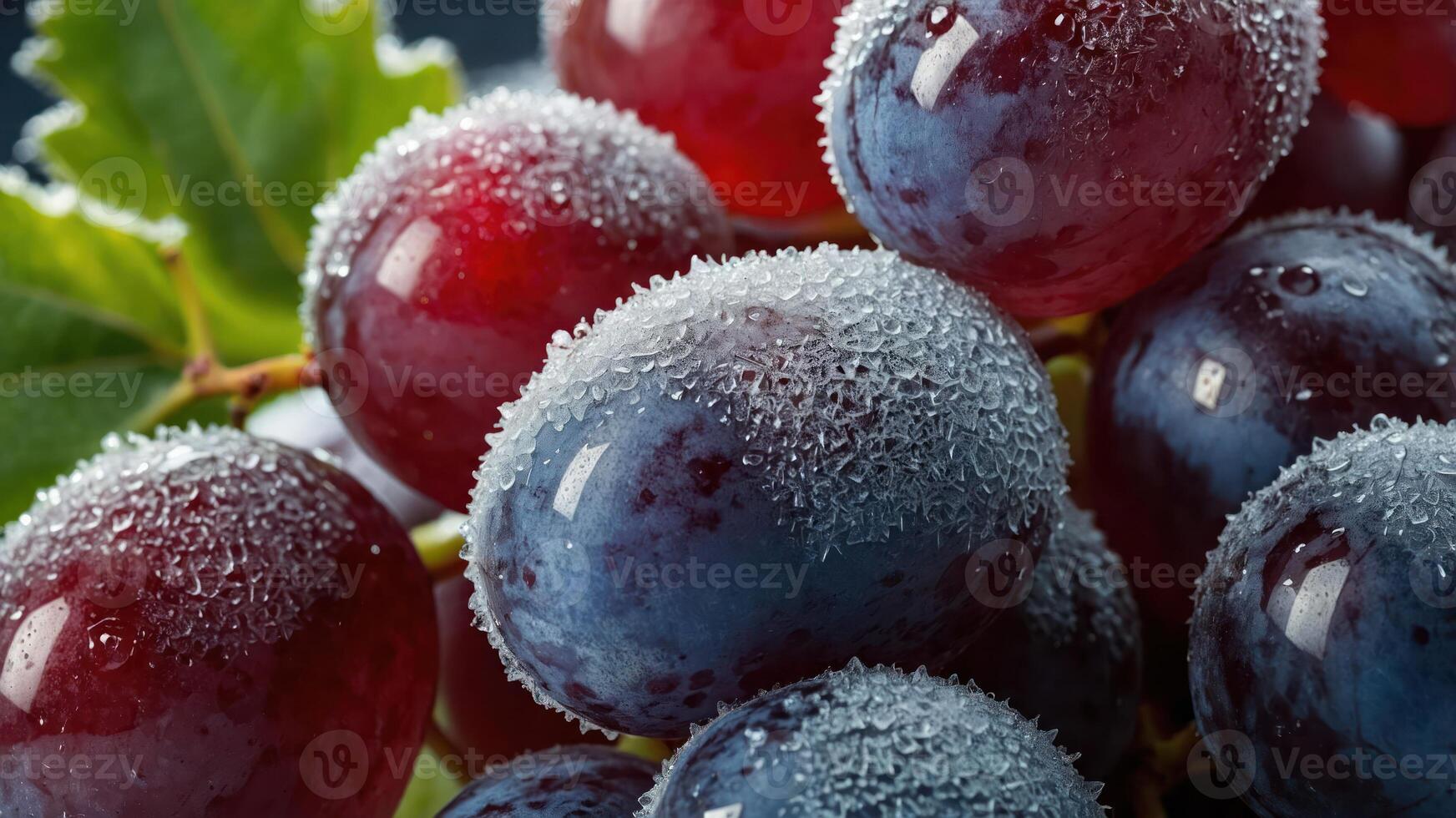 Close-up of glistening grapes with frost, showcasing freshness and detail. photo