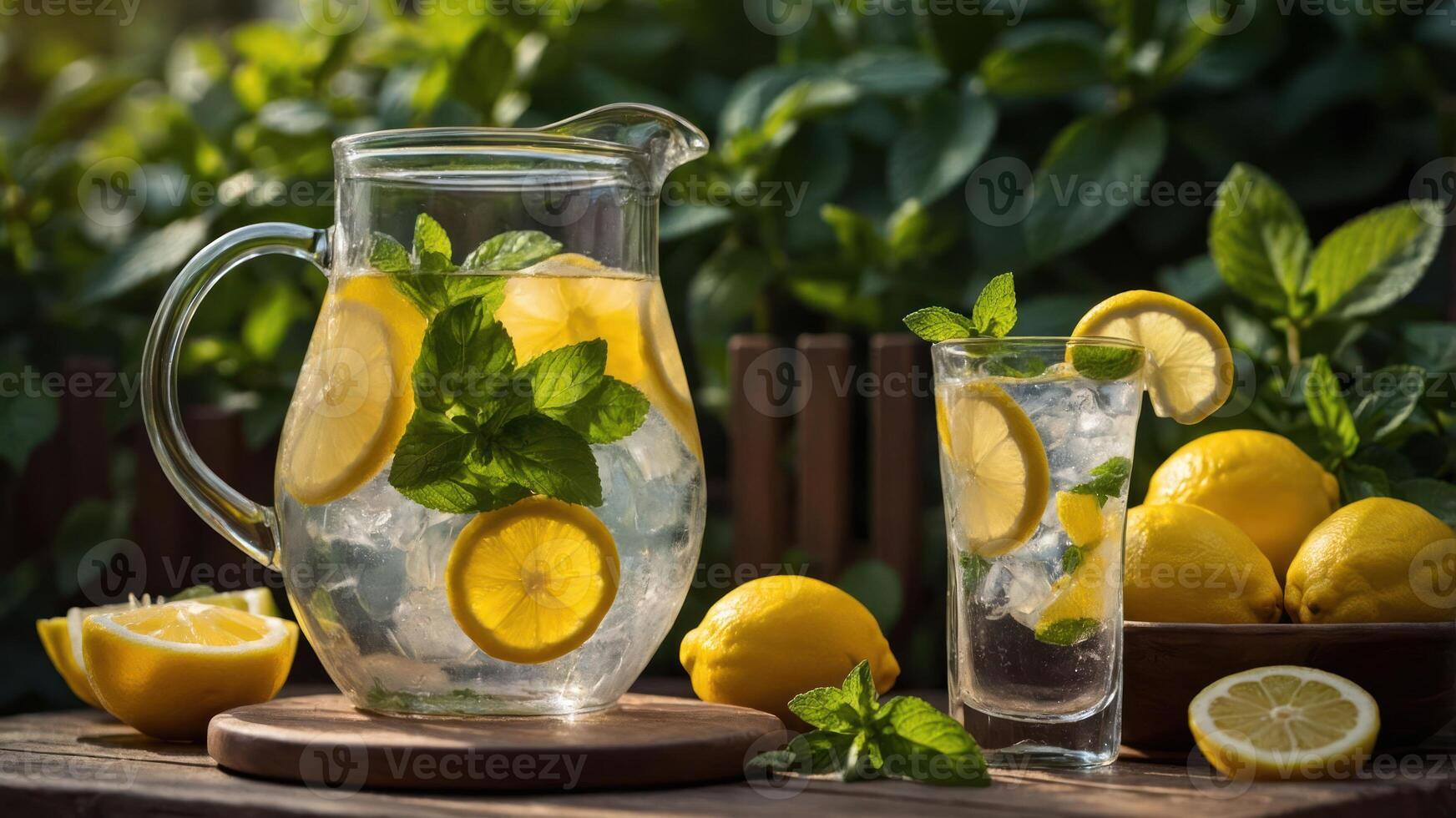 Refreshing lemonade with mint and lemons, perfect for a summer drink. photo