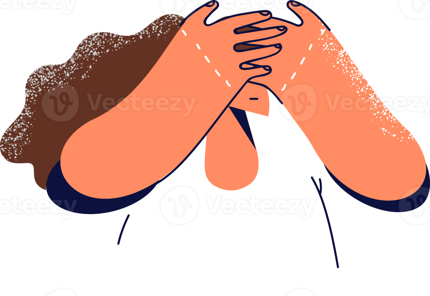 Woman closes eyes with palms, wanting to ignoring interlocutor or not to notice problems that arise. Cowardly girl pretends to be blind ignoring mistakes and refusing to admit trouble png