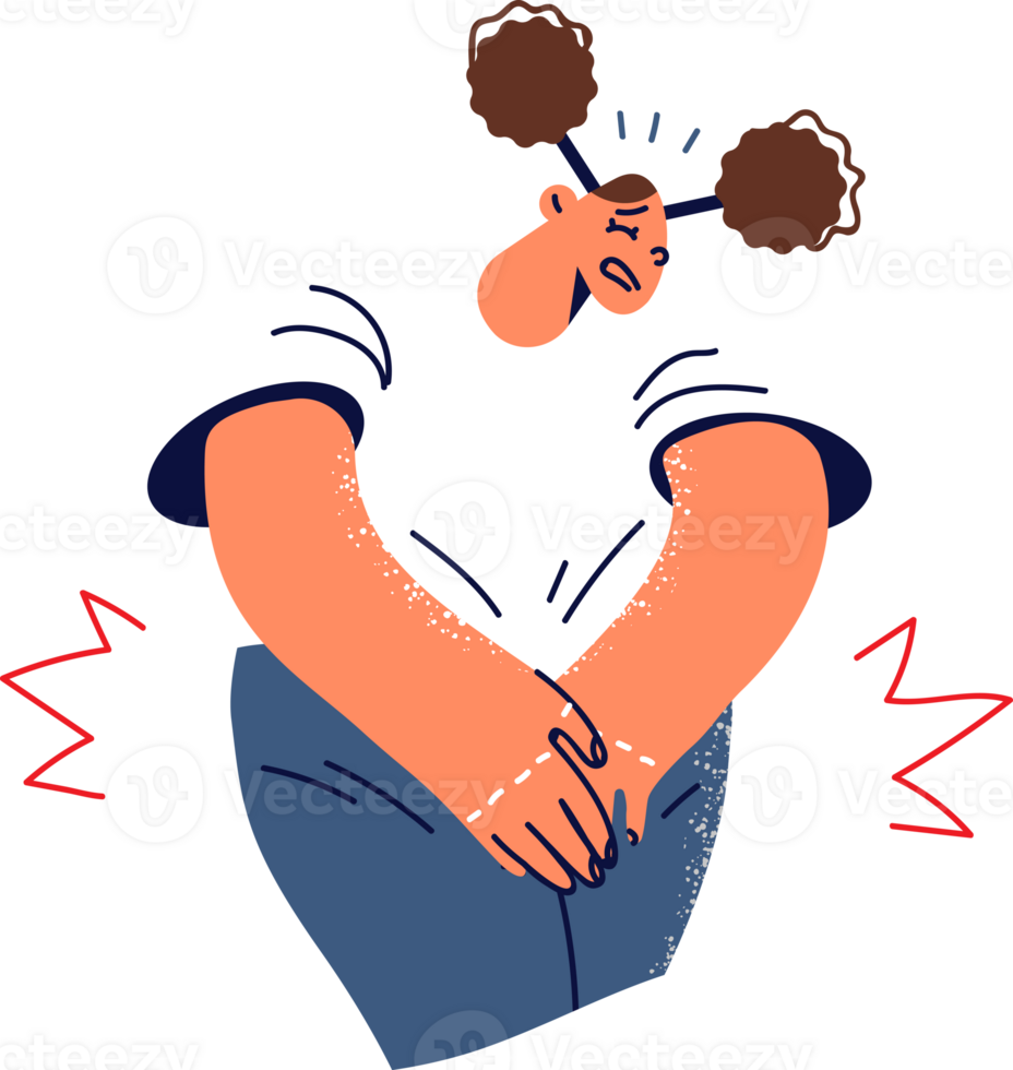 Woman puts hands on groin feeling pain due to urinary tract infection or aggravation of cystitis. Girl experience desire to urinate after exacerbation of cystitis or disease of female genital organs png