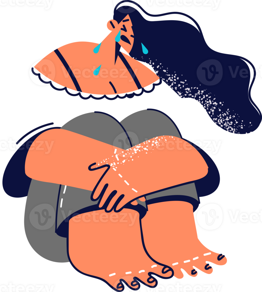 Upset woman sitting on floor crying feeling depressed after learning about boyfriend betrayal. Lonely girl crying and suffering from psychological problems need help of psychotherapist png