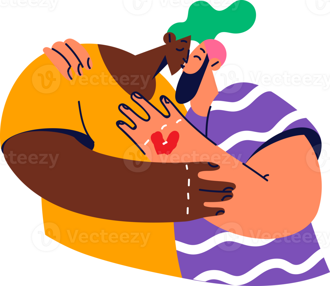 Multiethnic couple of man and woman make passionate kissing after long separation or break in relationship. Multiracial afro american girl and man kissing during walk or date together png