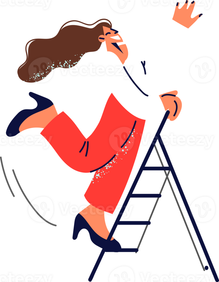 Woman leader climbs up career ladder, achieving new successes and getting manager position. Ambitious girl wants to become leader, and uses opportunity to get desired result in business. png