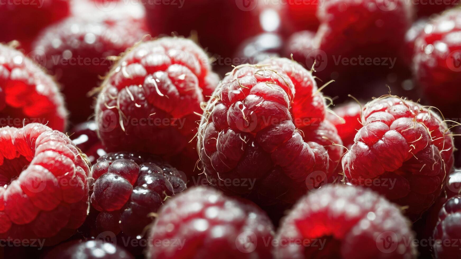 Close-up of fresh, ripe raspberries showcasing their texture and color. photo