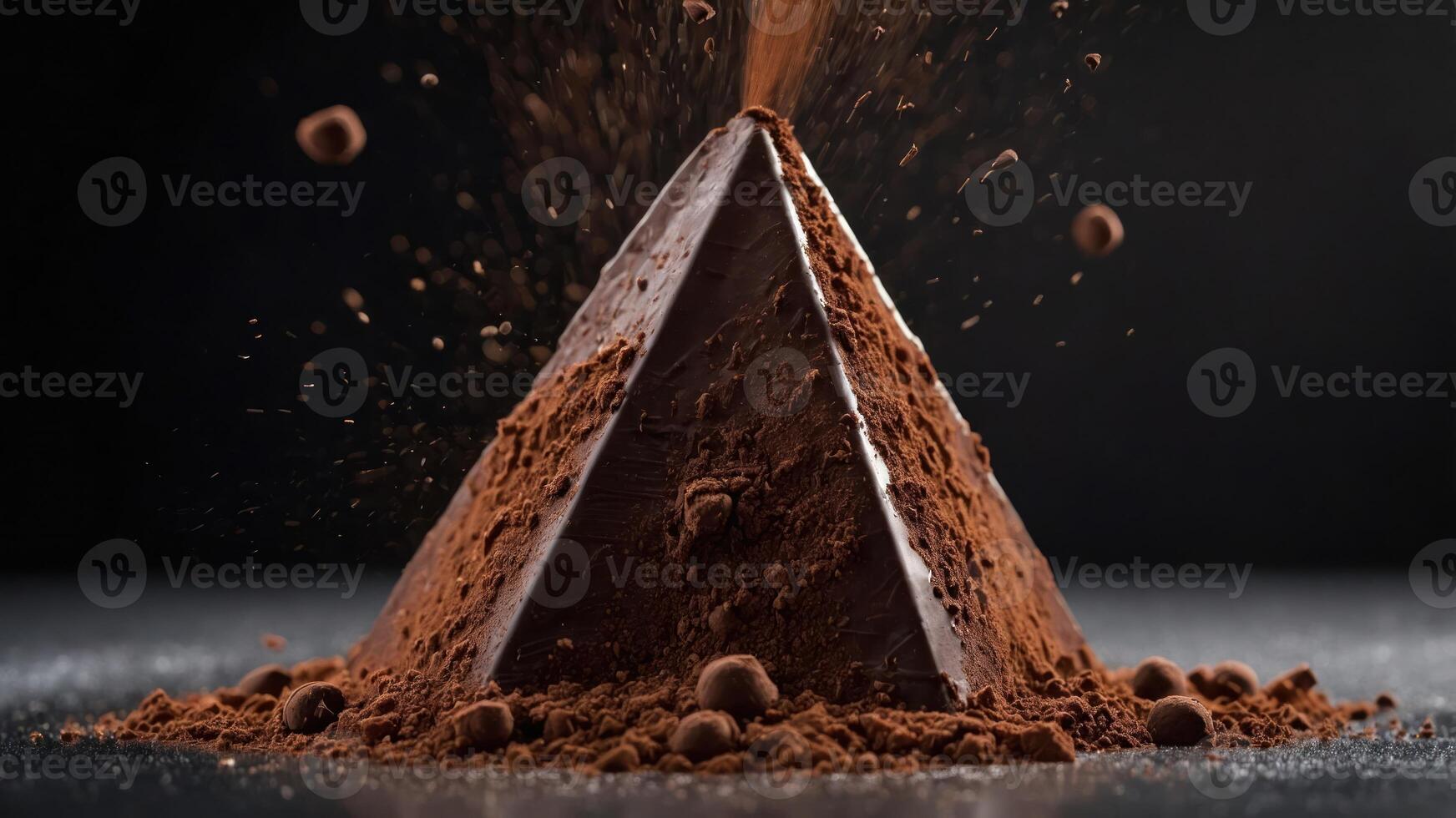 A pyramid of chocolate dust with cocoa powder scattered around, emphasizing indulgence. photo