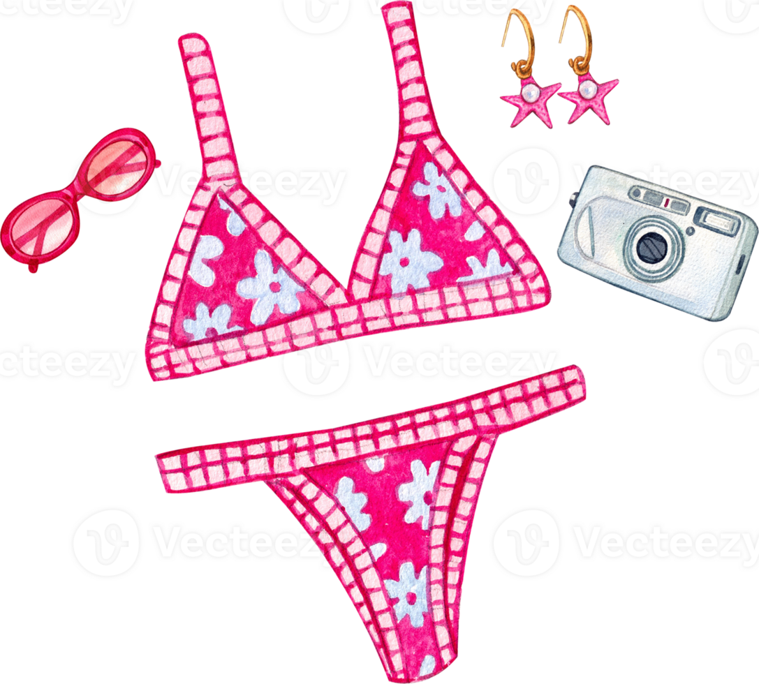 Hand-painted watercolor illustration of a bikini for the beach. png