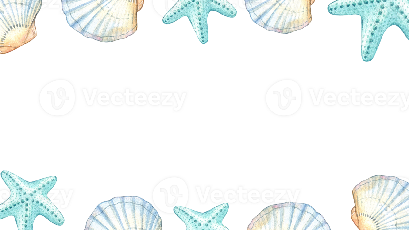 Frame of seashells and starfish in a seaside concept. png